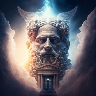 Zeus, God, Tempel, Mens, Ingang, Trap