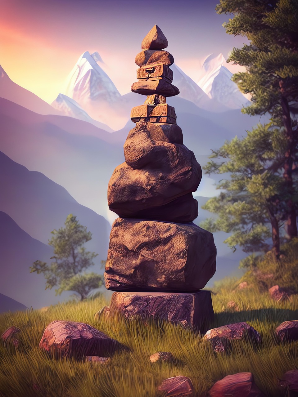 Free ai generated cairn stone cairn illustration