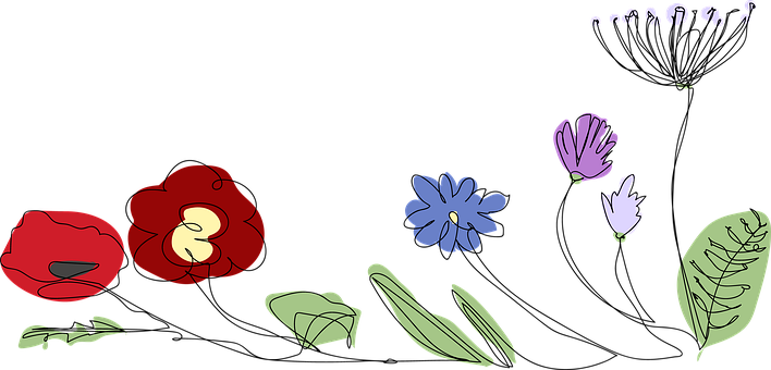 Flores, Folhas, Linha Arte, Prado
