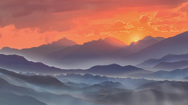 Berge, Senke, Landschaft, Sonnenaufgang