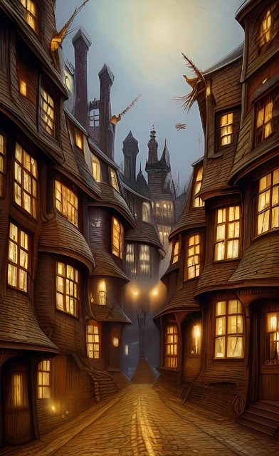 Free ai generated evening village illustration