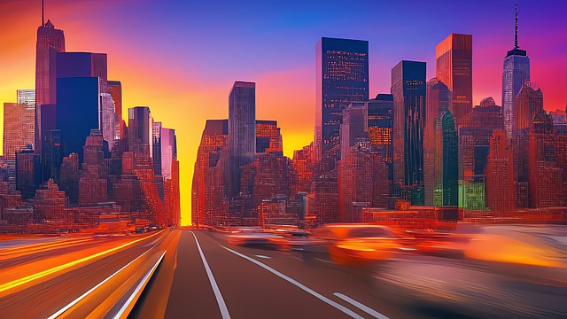 Free cyberpunk city road illustration