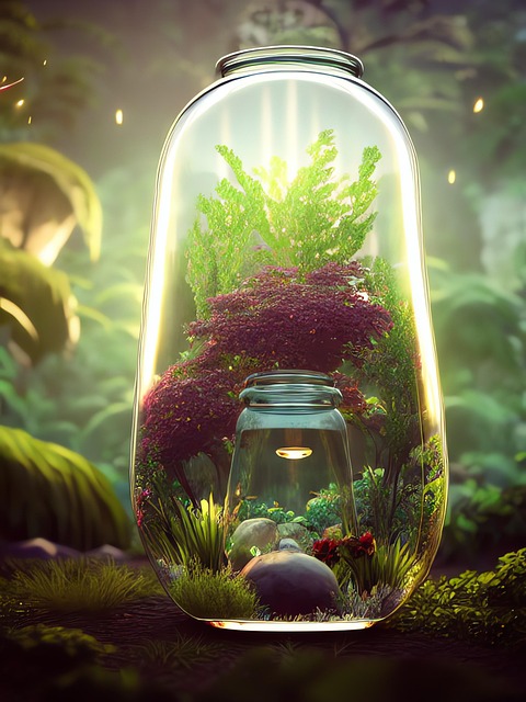 Free ai generated miniature garden terrarium illustration
