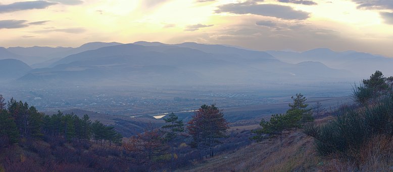 Fjell, Solnedgang, Georgia, Panorama