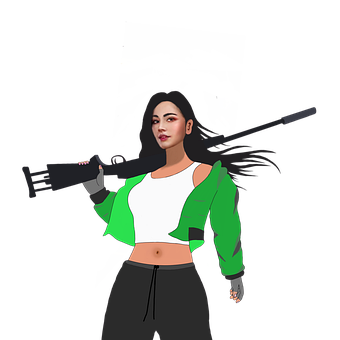 Arma, Mulher, Rifle, Desenho Animado