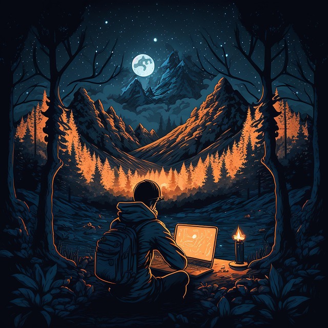 Free man laptop forest illustration