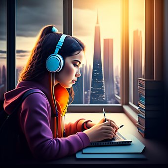 Lofi, Meisje, Aan Het Studeren, Vrouw