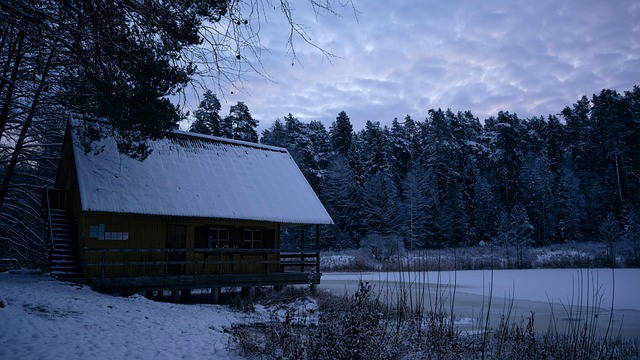 Sauna, Sne, Chalet, Hytte, Estland, Sø