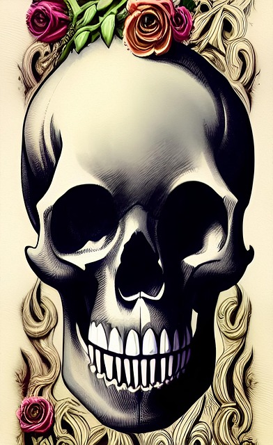 Free ai generated skull flowers illustration