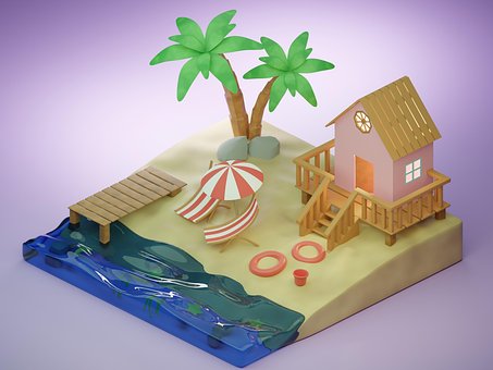 Strand, Hav, Sommer, Hus, Tre, Steiner