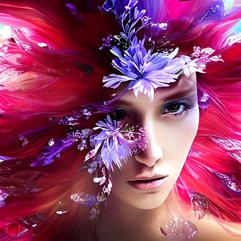 Vrouw, Gezicht, Portret, Bloemen