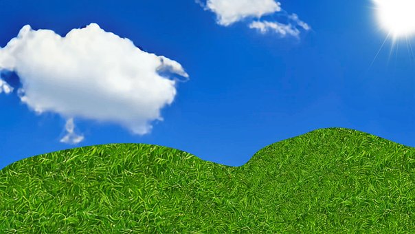 Gras, Berg, Hintergrund, Sonne, Himmel