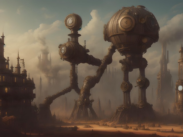 Free robot steampunk road illustration