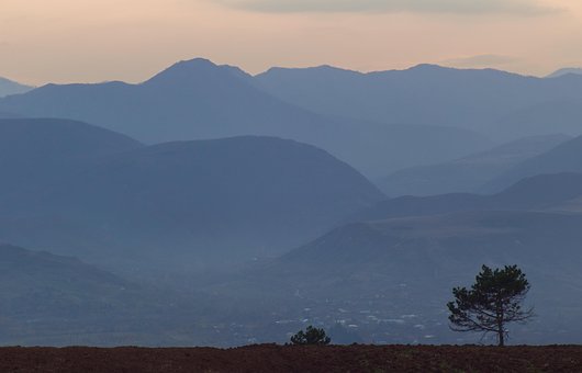 Solnedgang, Fjell, Skyer, Landskap, Natt