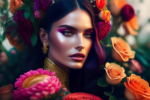 Ai Gegenereerd, Vrouw, Bloemen, Natuur