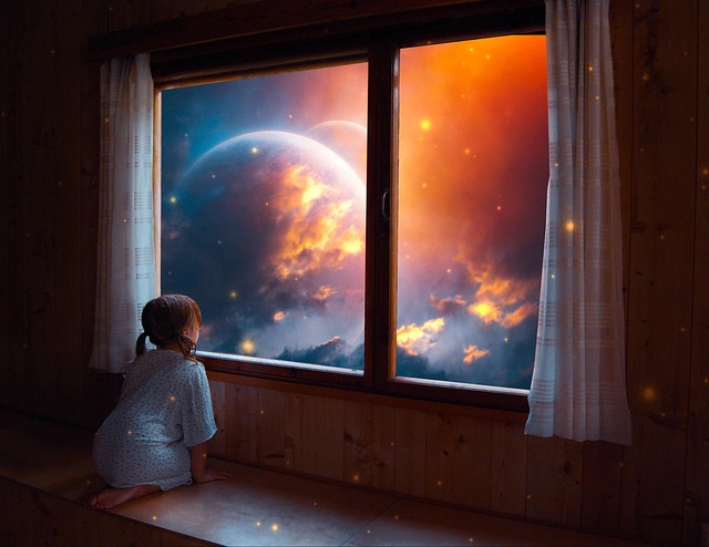 Free fantasy space little girl illustration