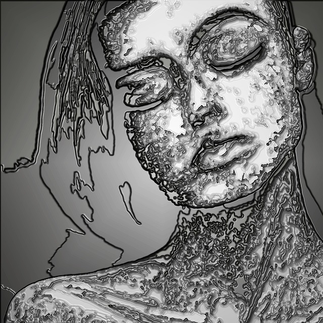 Free cyborg musing reflecting illustration