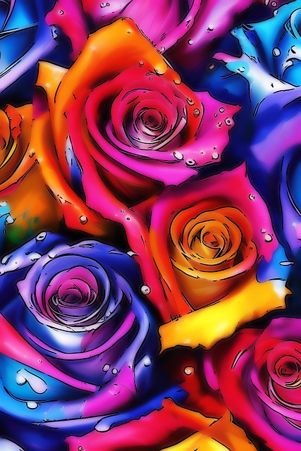 Blumen, Natur, Rosen, Regenbogenrosen