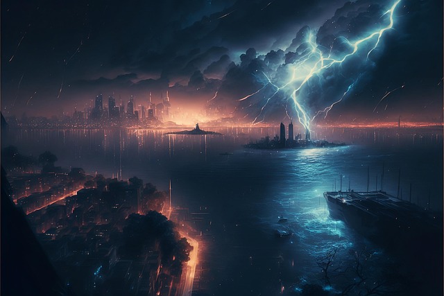Stadtbild, Stadt, Blitz, Sturm, Himmel