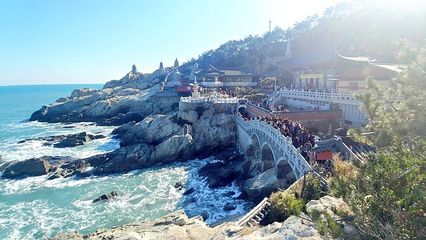 Templo Yonggungsa, Busan, Oceano, Olas