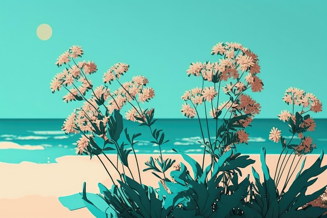 Free beach ocean flowers illustration