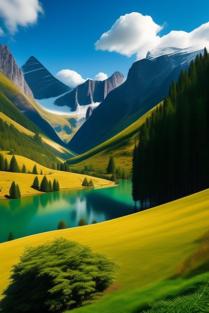 Free mountains lake forest illustration