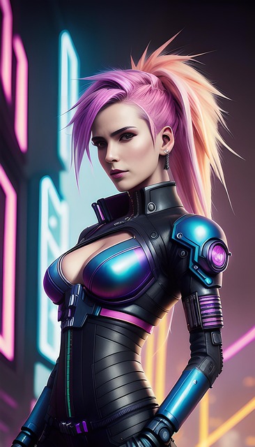 Free cyberpunk girl colorful illustration