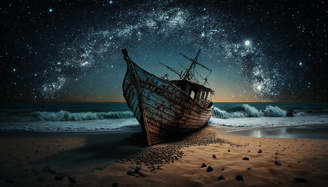 Ki-Generiert, Boot, Altes Boot, Strand