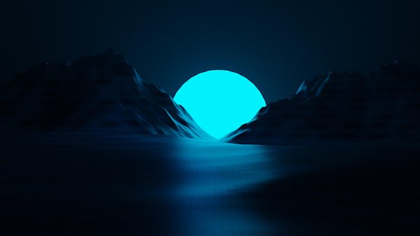 Mar, Sol, Resplandor, Oscuro, Azul