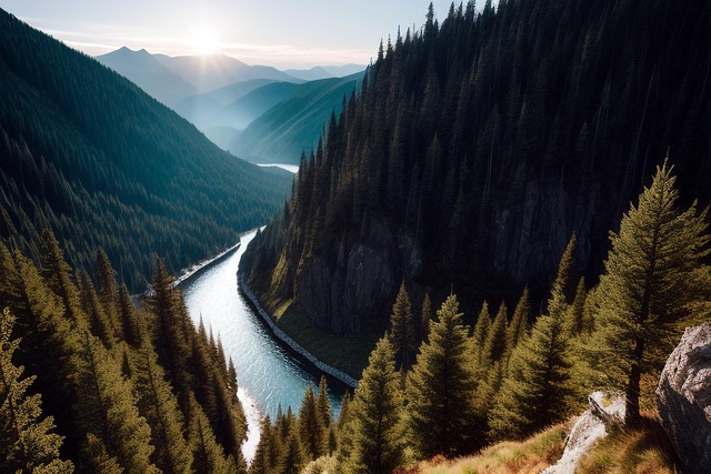 Free mountains river forest illustration