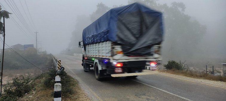 Vinter, Lastbil, Vej, Motorvej, Fart
