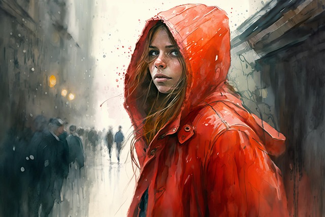 Mujer Joven, Calle, Acuarela, Dibujo