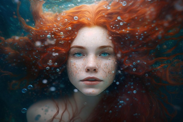 Free red hair underwater mermaid illustration