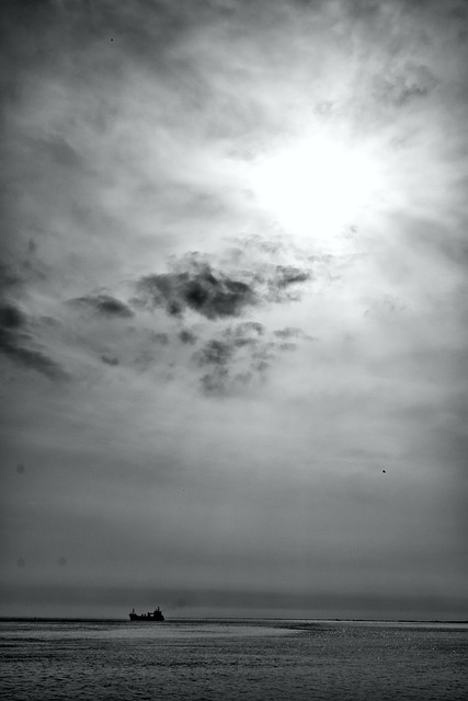 Preto, Paraíso, Nuvens, Navio, Barco