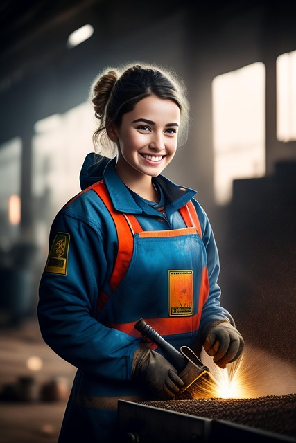 Free woman welding working illustration