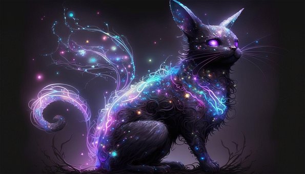 Gato, Neón, Animal, Brillante, Luminoso