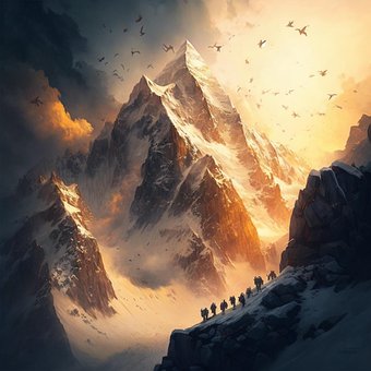 Atardecer, Everest, Montaña, Gente