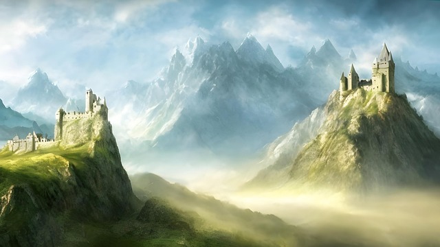 Free ai generated mountains castle illustration
