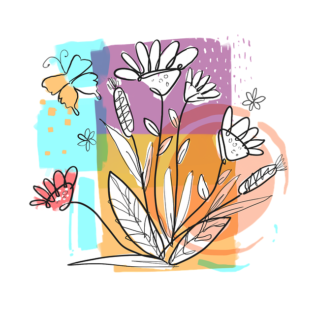 Blume, Blätter, Laub, Gras, Gekritzel