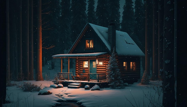 Free cabin winter forest illustration