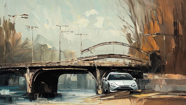 Free car bridge painting illustration