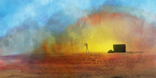 Free sunset field building illustration