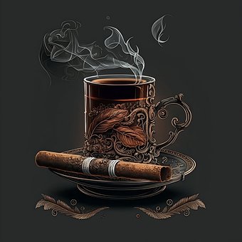 茶, 喝, 杯子, 瘾, 雪茄, 抽烟, 伤心, 棕色的, 树叶, 思考