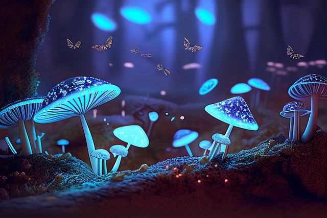 Free ai generated magical forest mushrooms illustration