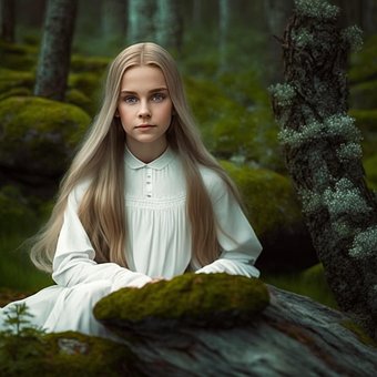 Hermosa, Rubia, Mujer, Bosque, Niña
