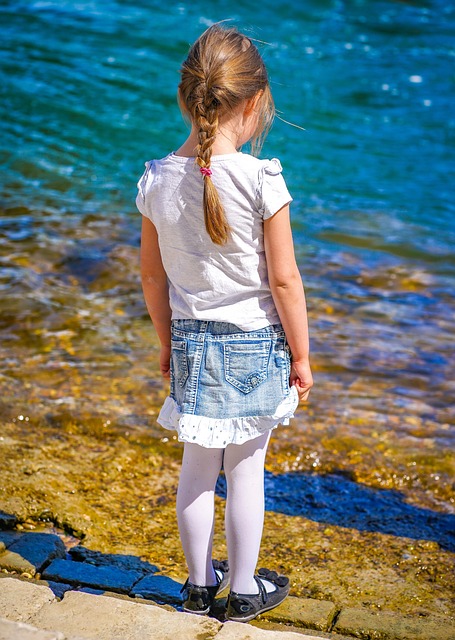 Niña, Costa, Flujo, Agua, El Verano