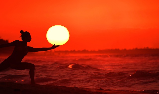 Sonnenuntergang, Yoga, Sonne, Strand