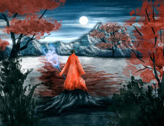 Free warrior japanese magic illustration