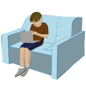 Junge, Notizbuch, Technologie, Rechner