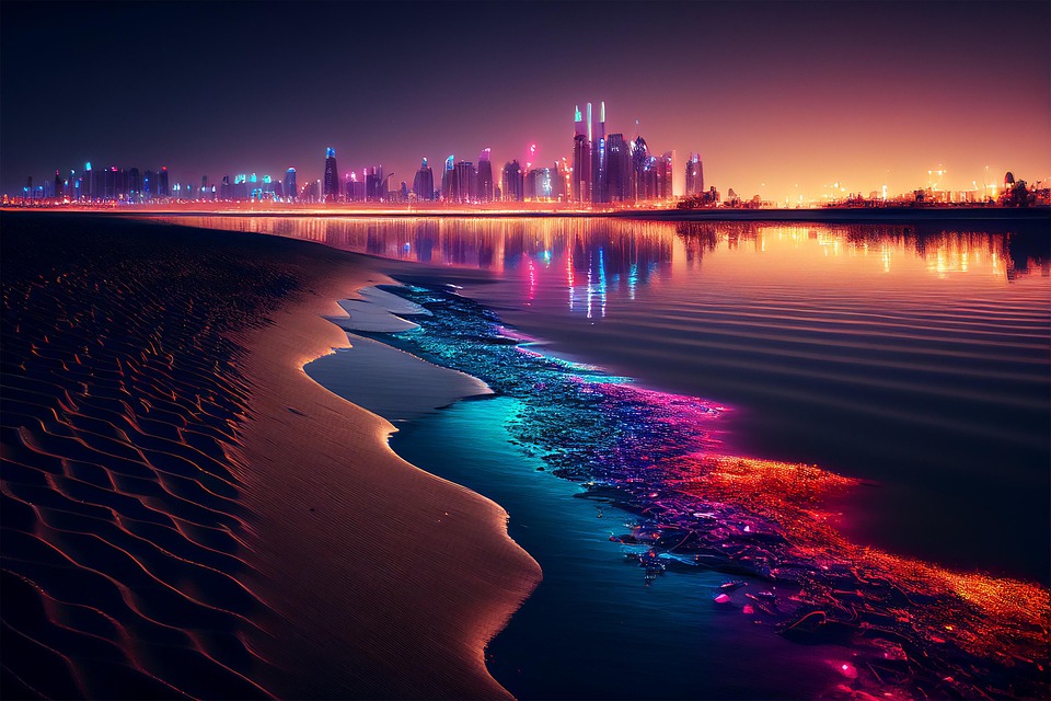 Download ai generated beach night royalty free stock illustration